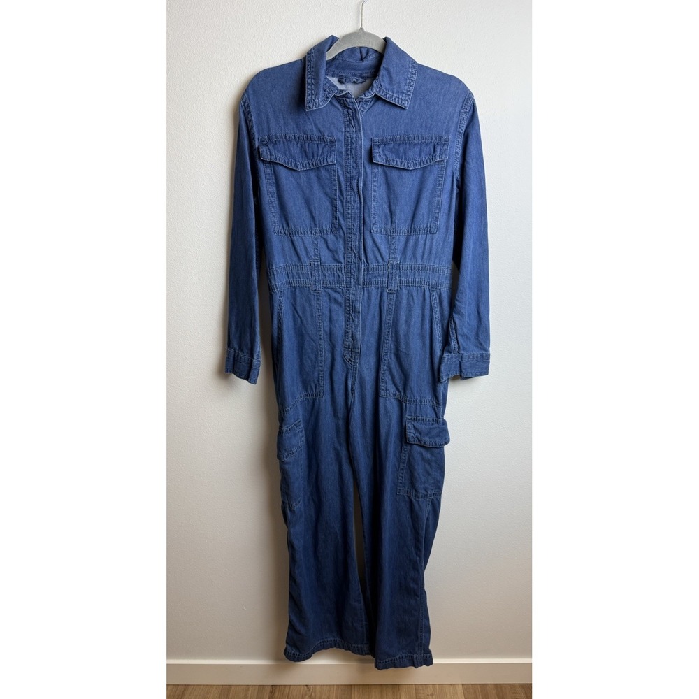 Banana Republic Denim Jumpsuit Womens M Blue Rayon Jogger‎ Utility Western Rodeo